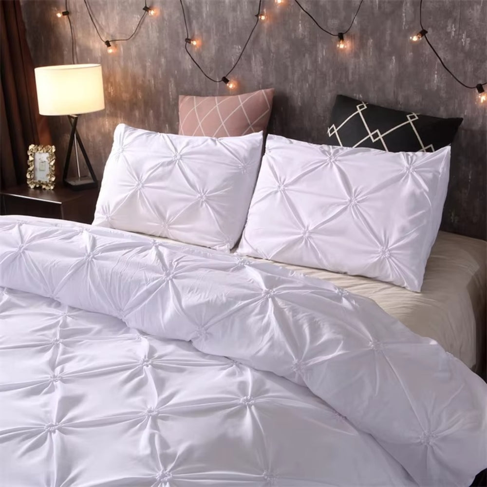 Pintuck Duvet Cover Sæt i Mikrofiber - 3 Stykker