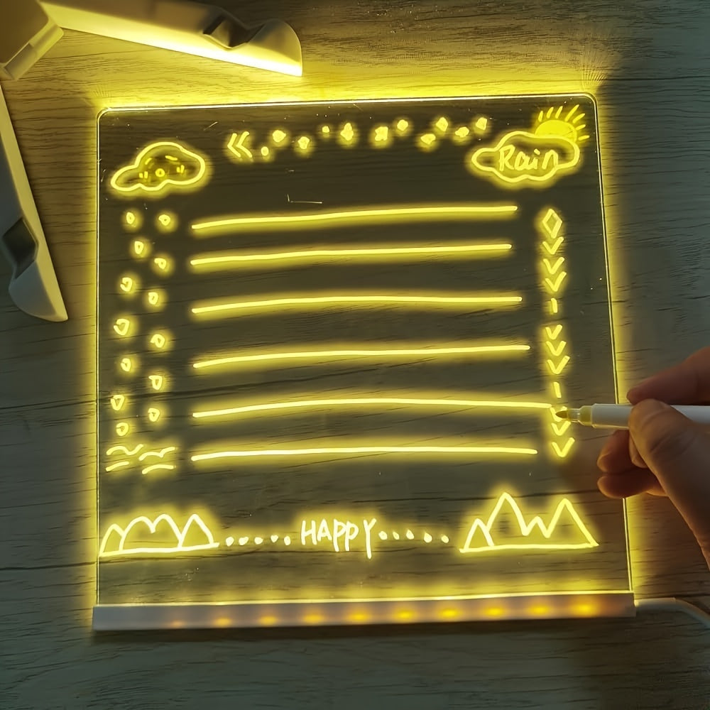 USB LED Meddelelsesbord med Tørbar Akryloverflade og 12 Farverige Markører
