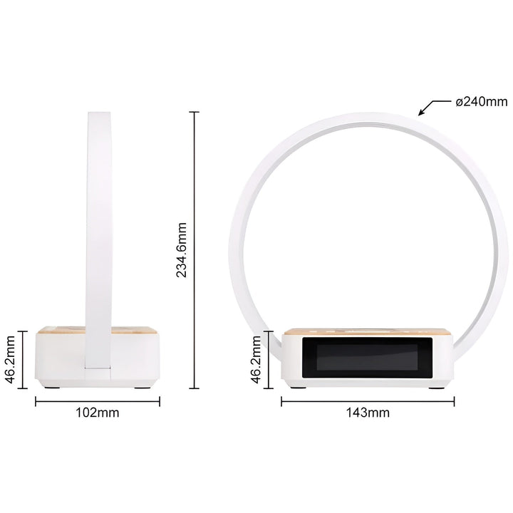 3-i-1 LED Bordlampe med Trådløs Oplader og Vækkeur