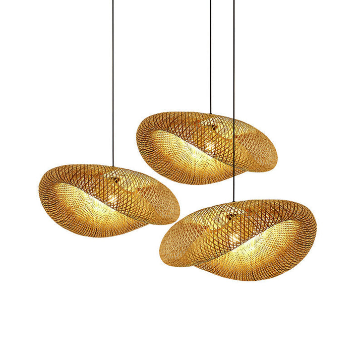 Bambus LED Loftlampe med Håndlavet Vævning