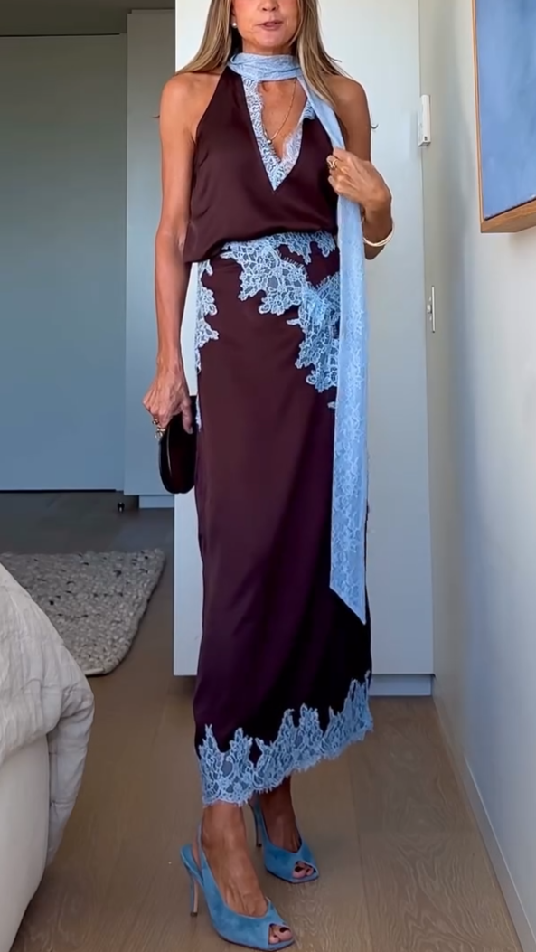 Mabel™ | Elegant Blonde Panel Top & Skirt Sæt