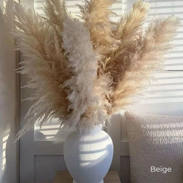 Naturlig Tørret Pampas Græs Buket i Hvid, Beige og Grå - 80 cm Fluffy Dekoration