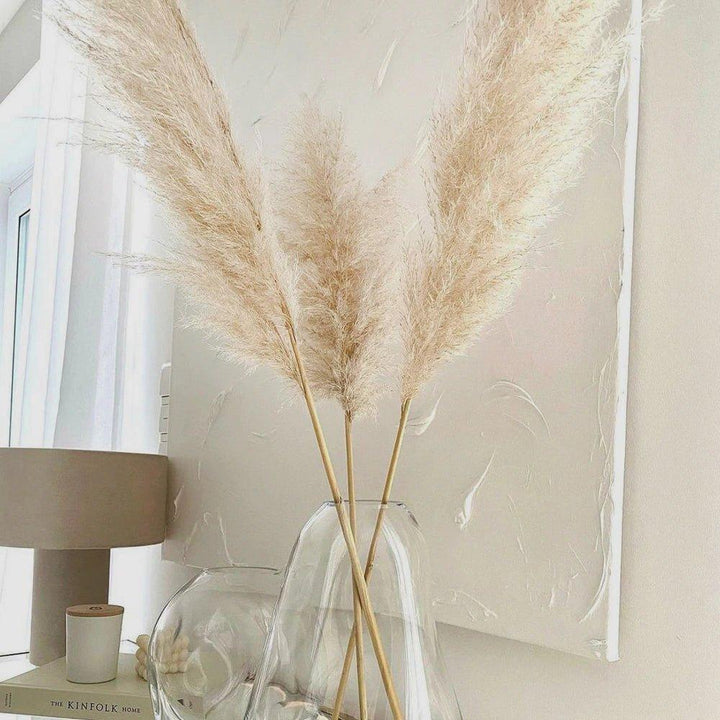 Naturlig Tørret Pampas Græs Buket i Hvid, Beige og Grå - 80 cm Fluffy Dekoration