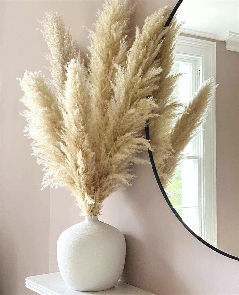 Naturlig Tørret Pampas Græs Buket i Hvid, Beige og Grå - 80 cm Fluffy Dekoration