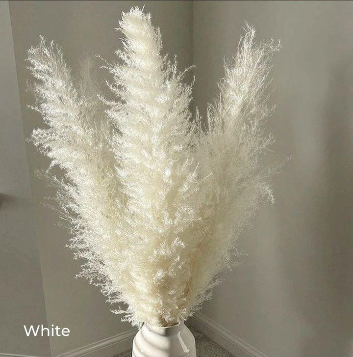Naturlig Tørret Pampas Græs Buket i Hvid, Beige og Grå - 80 cm Fluffy Dekoration