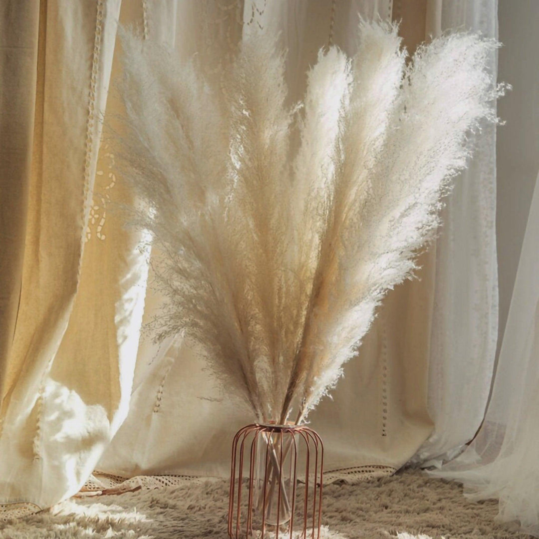 Naturlig Tørret Pampas Græs Buket i Hvid, Beige og Grå - 80 cm Fluffy Dekoration