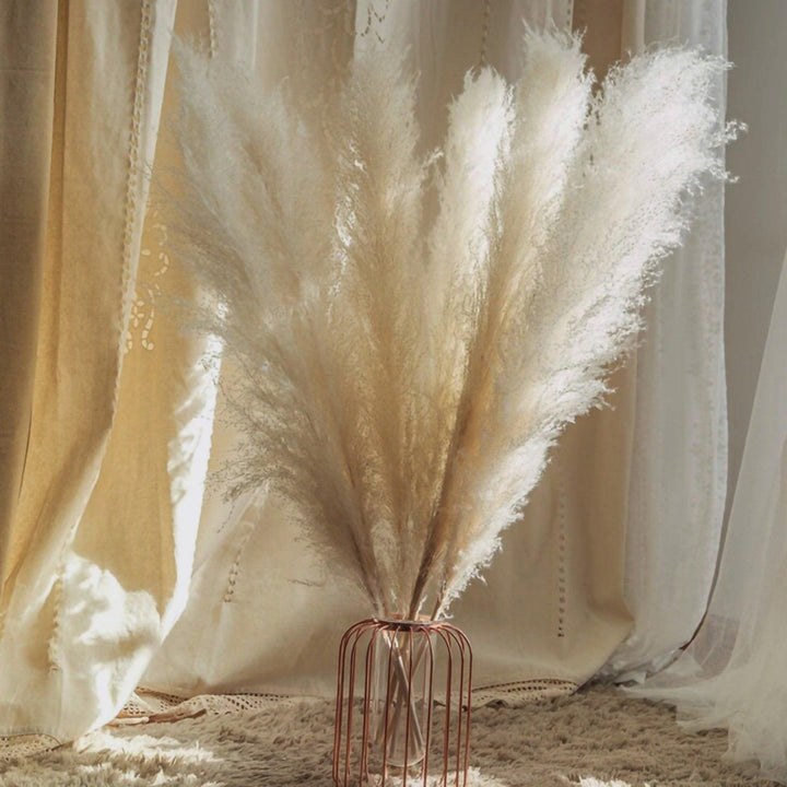 Naturlig Tørret Pampas Græs Buket i Hvid, Beige og Grå - 80 cm Fluffy Dekoration