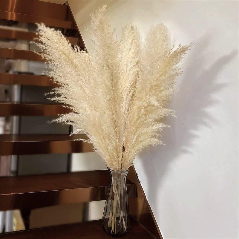 Naturlig Tørret Pampas Græs Buket i Hvid, Beige og Grå - 80 cm Fluffy Dekoration