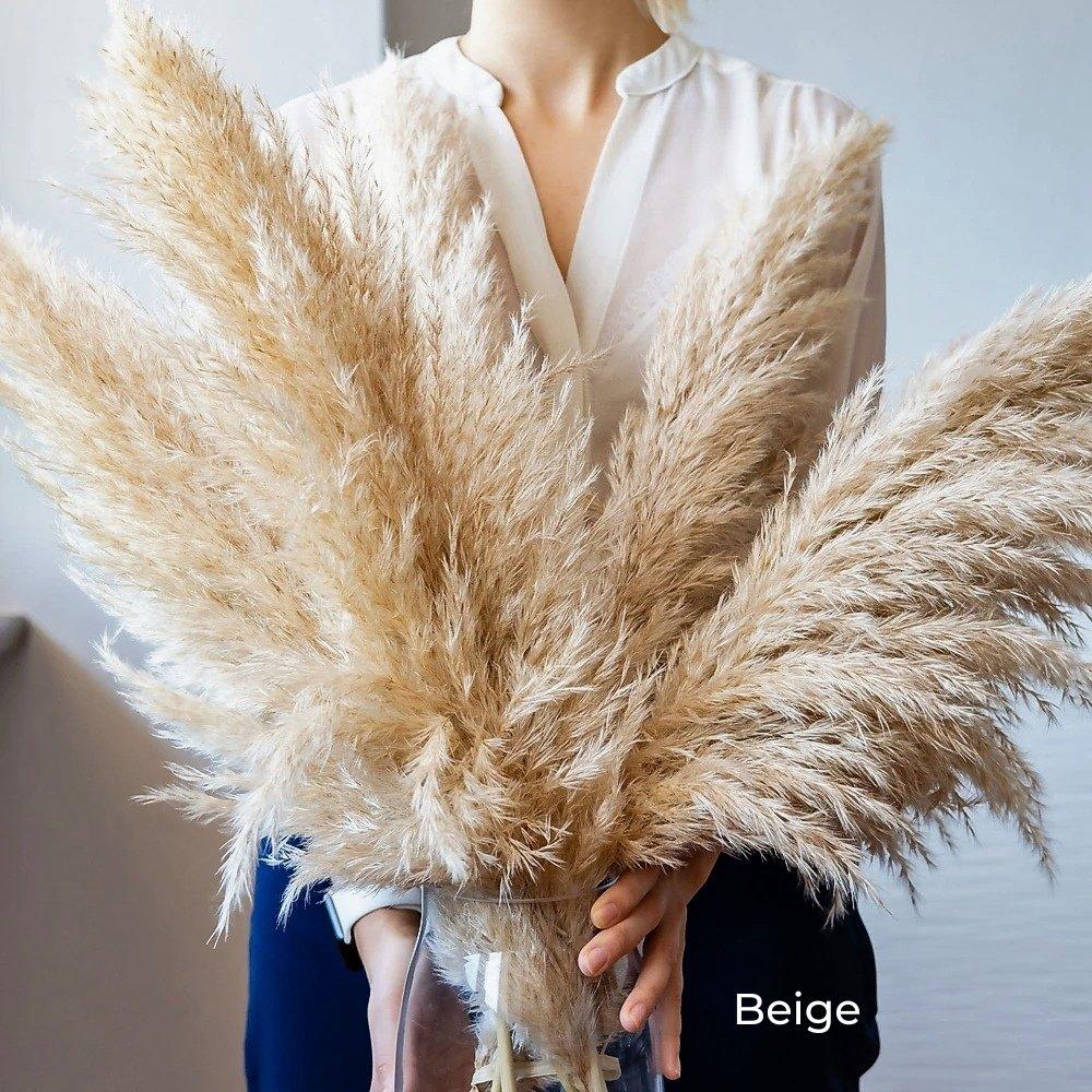 Naturlig Tørret Pampas Græs Buket i Hvid, Beige og Grå - 80 cm Fluffy Dekoration