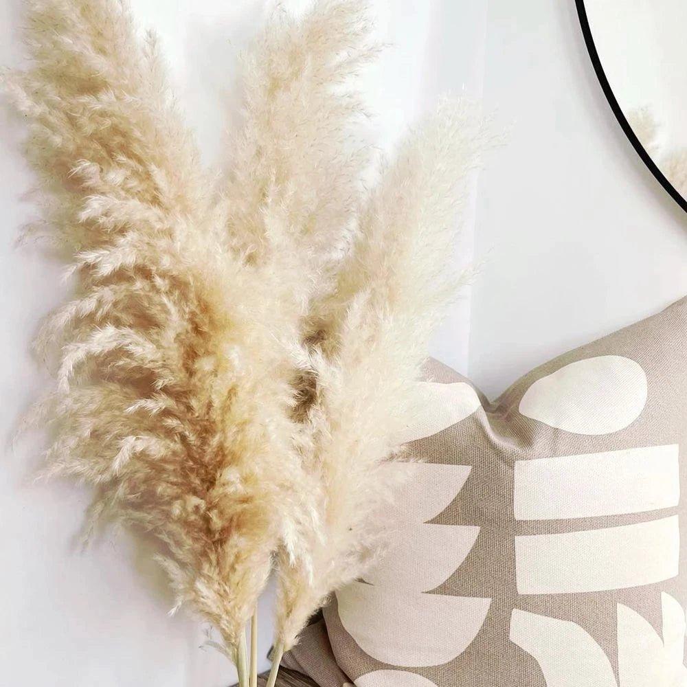 Naturlig Tørret Pampas Græs Buket i Hvid, Beige og Grå - 80 cm Fluffy Dekoration
