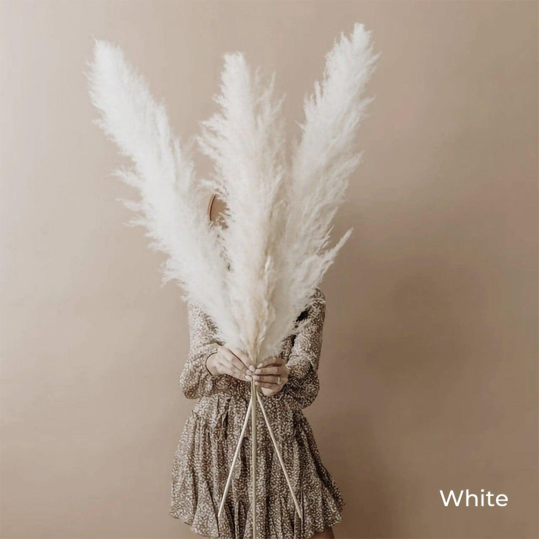 Naturlig Tørret Pampas Græs Buket i Hvid, Beige og Grå - 80 cm Fluffy Dekoration