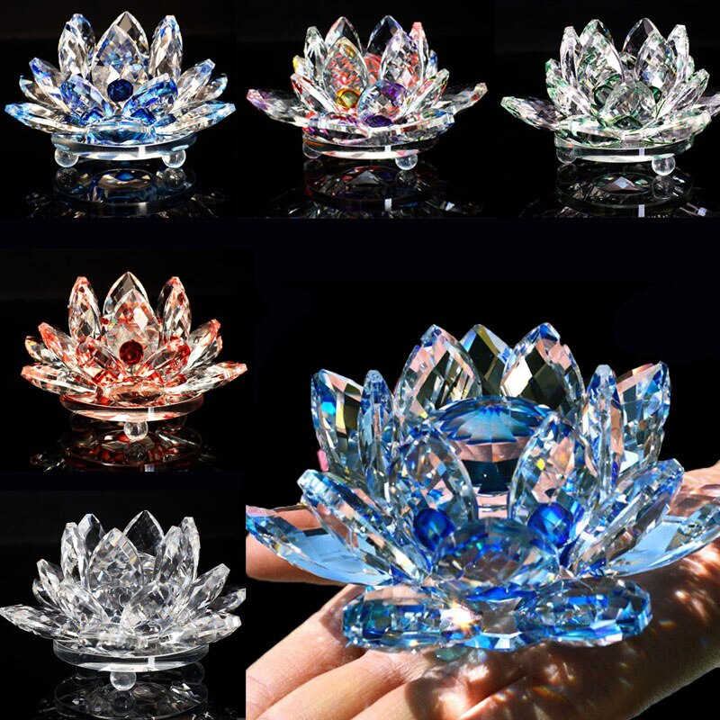 80mm Krystal Lotus Blomst Ornament til Feng Shui