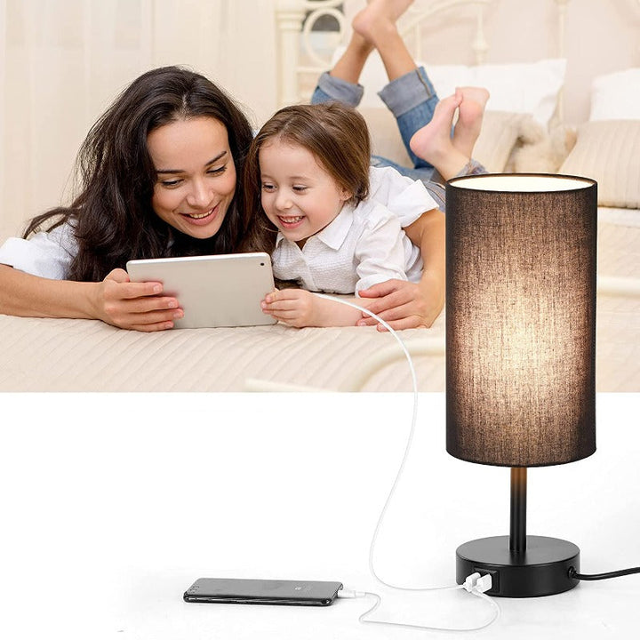 Berøringsstyret Dæmpbar Bordlampe med Linned Skærm og USB Opladning