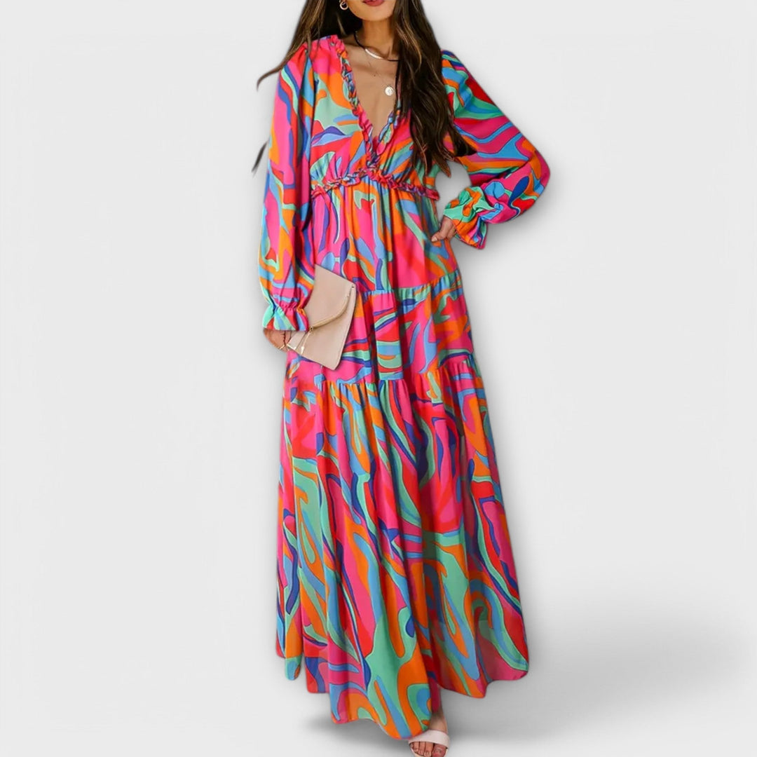 Wilma™ | Blomster V-Hals Maxi Kjole
