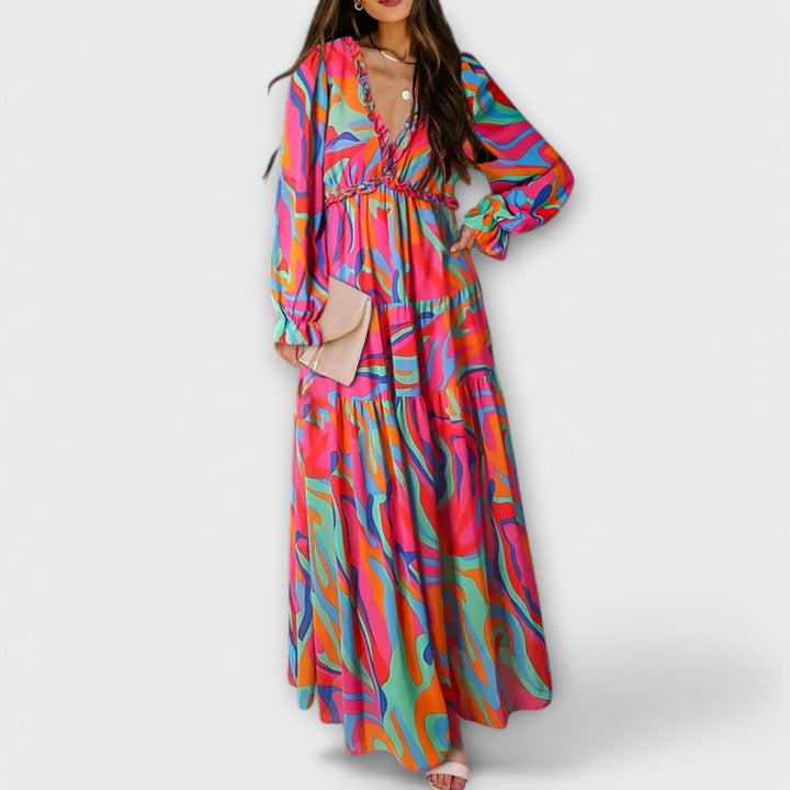 Wilma™ | Blomster V-Hals Maxi Kjole