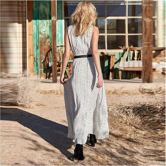 Waverly | Kvinders Polka Dot Boho Flowing Draped Maxi Kjole
