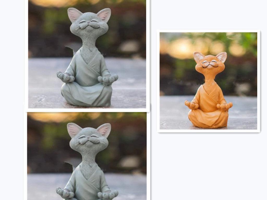 Sort Buddha Kat Figur i Resin til Meditation og Yoga