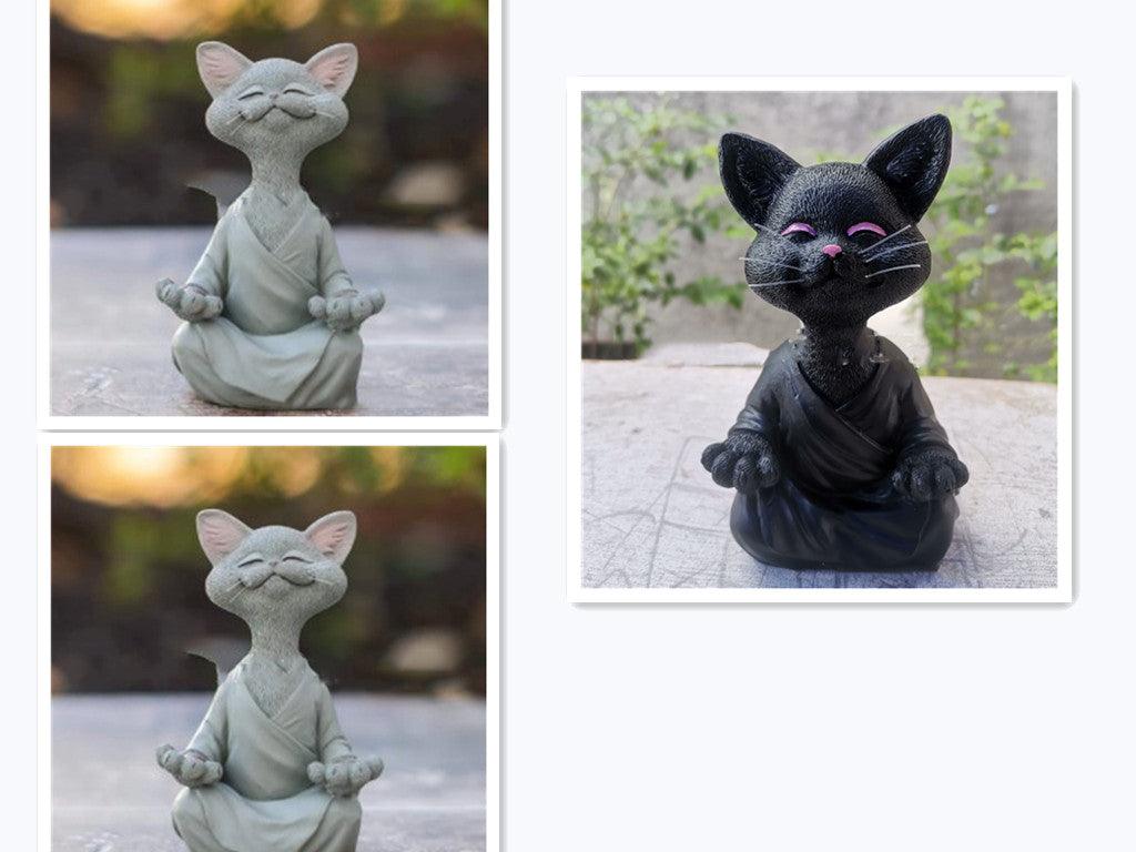 Sort Buddha Kat Figur i Resin til Meditation og Yoga