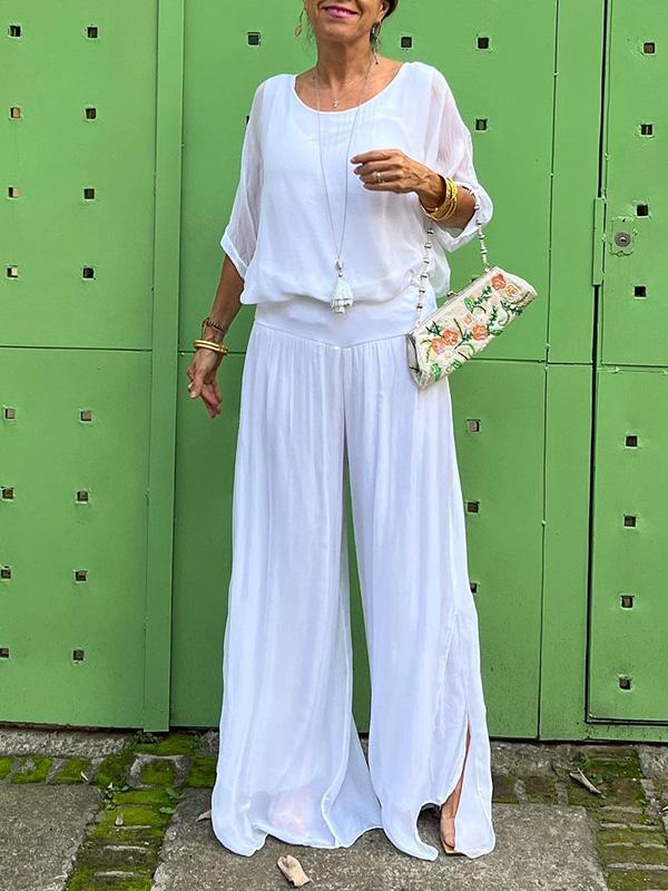 Olive | Kvinders V-hals Batwing Ærme Bred Ben Jumpsuit 2 Del