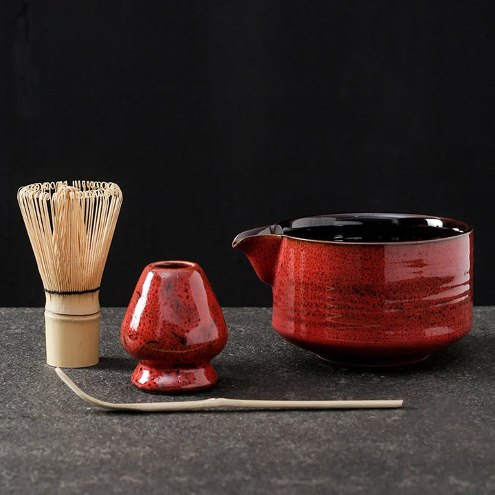 Japansk Matcha Te Sæt med Keramisk Skål og Bambus Pisker