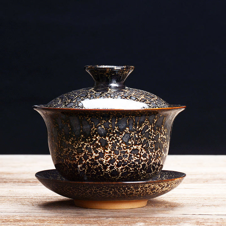 Keramisk Gaiwan tekrus sæt med låg og underkop