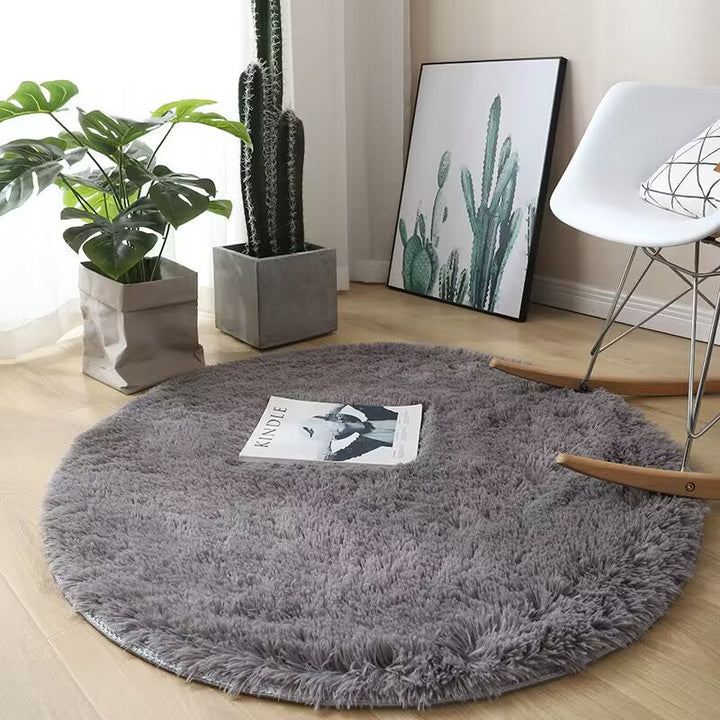 Blødt Hvidt Rundt Plush Tæppe med Skridsikker Bagside