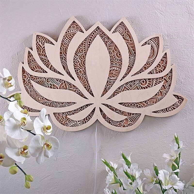 Lotus Mandala LED Væglampe i Hvid og Guld