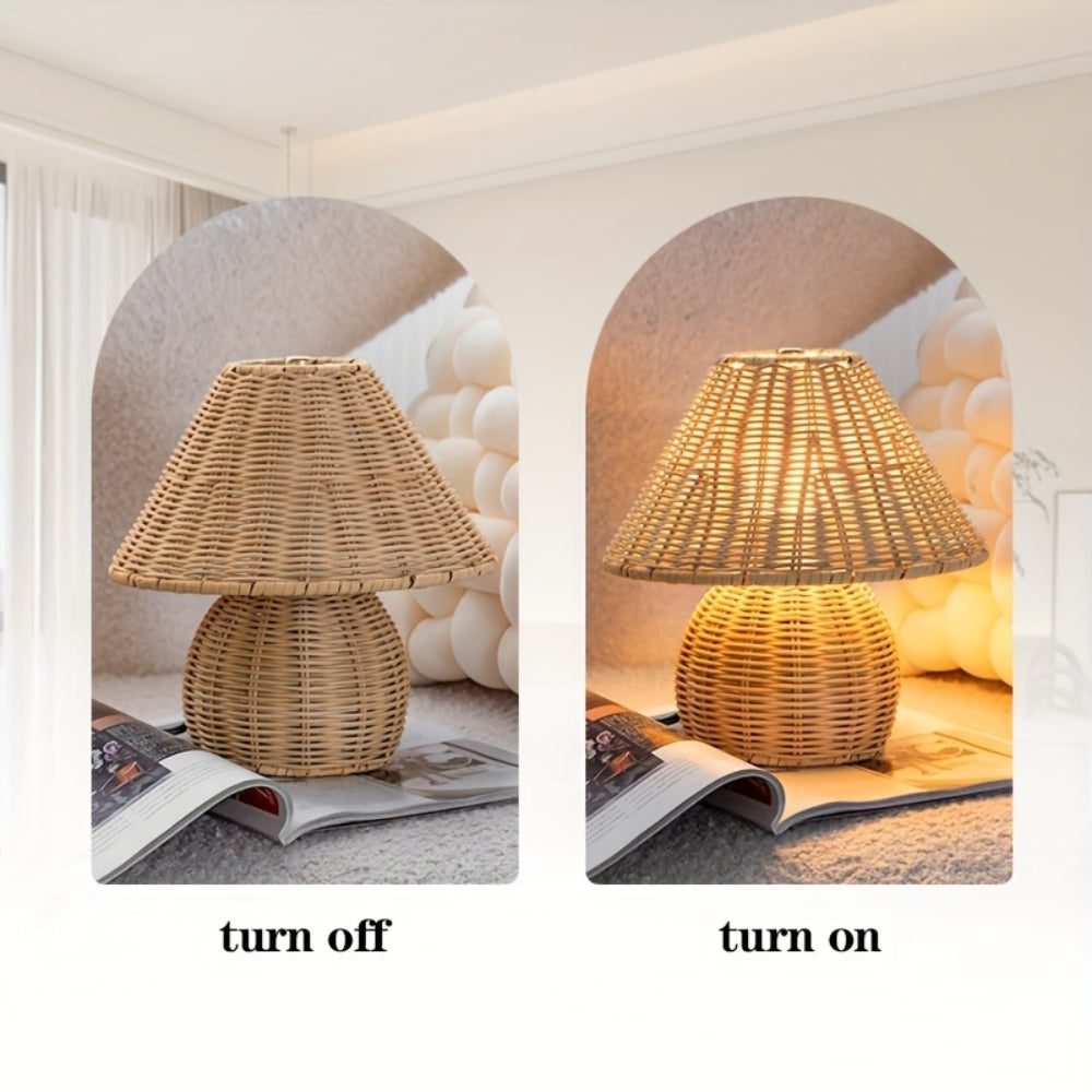 Håndlavet Rattan Bordlampe med Varm Belysning