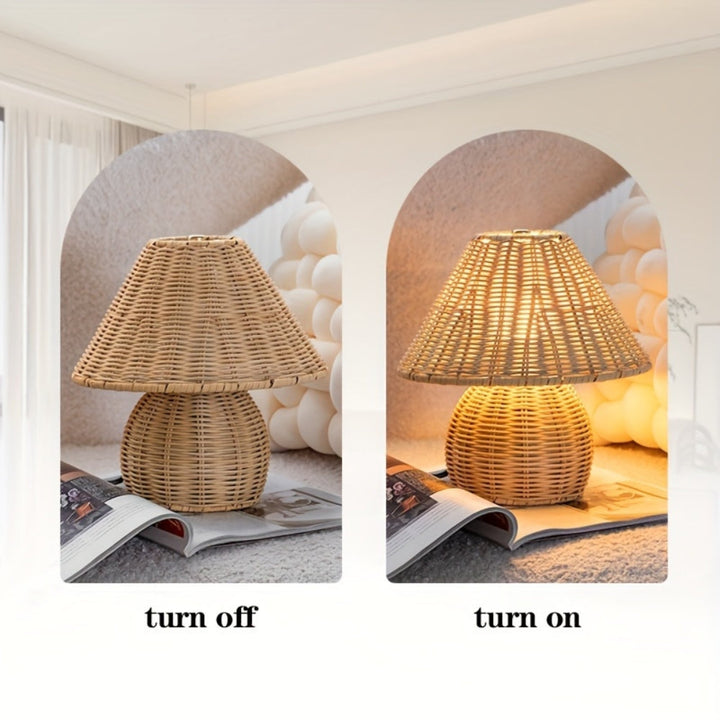 Håndlavet Rattan Bordlampe med Varm Belysning