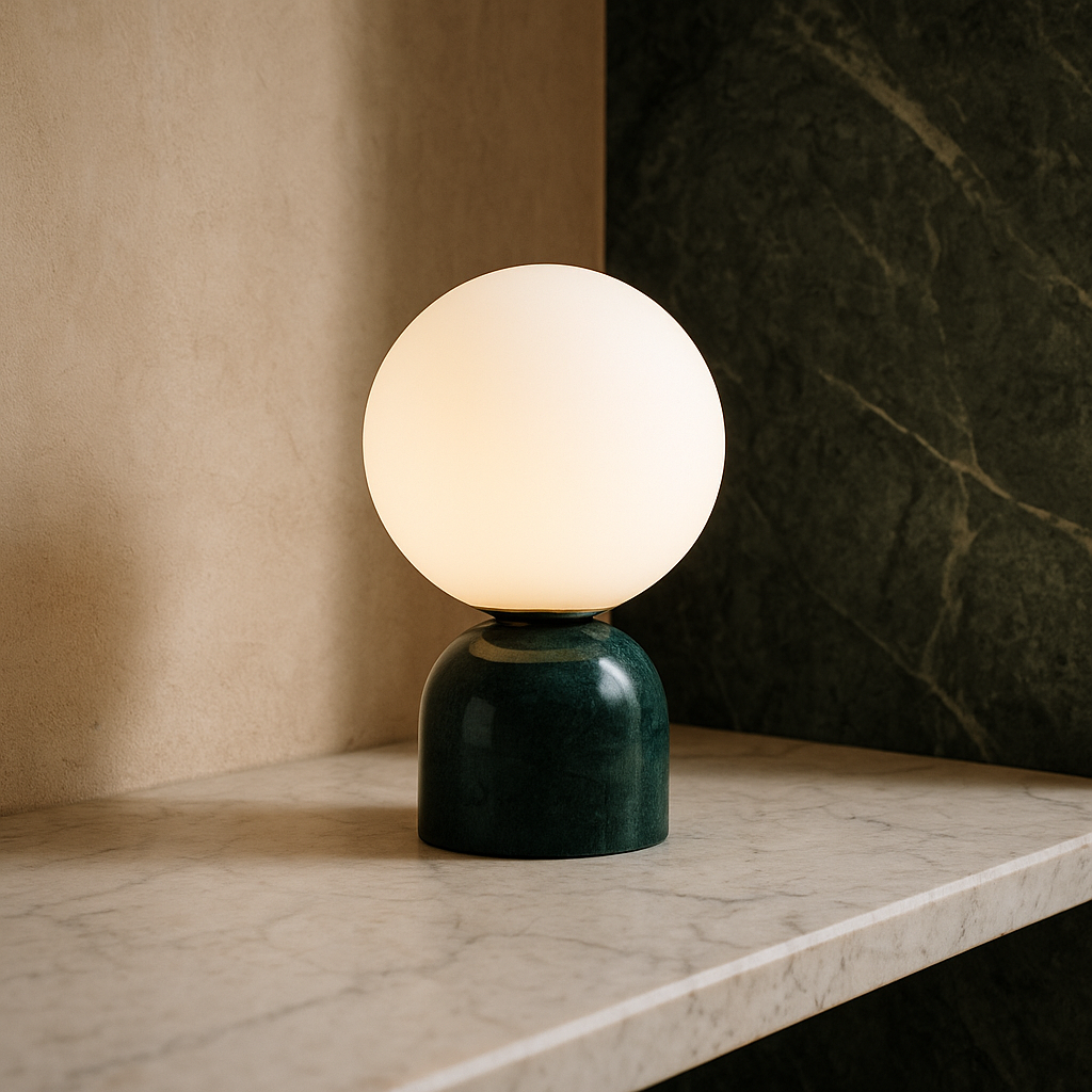 Marmorbordlampe med Glaskuppel – Skandinavisk Design