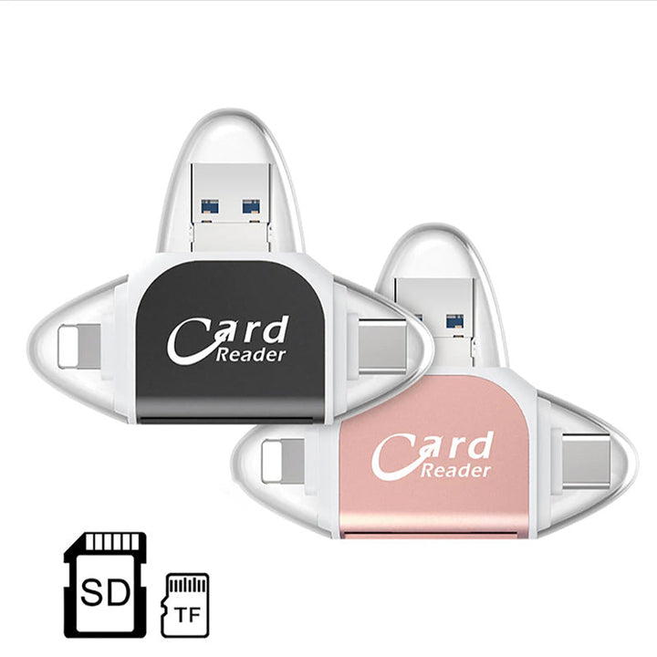 4-i-1 Kortlæser med USB, USB-C, Micro USB og Lightning