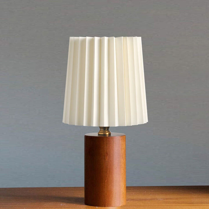 Vintage Koreansk Bordlampe med Plisseret Skærm og Træfod