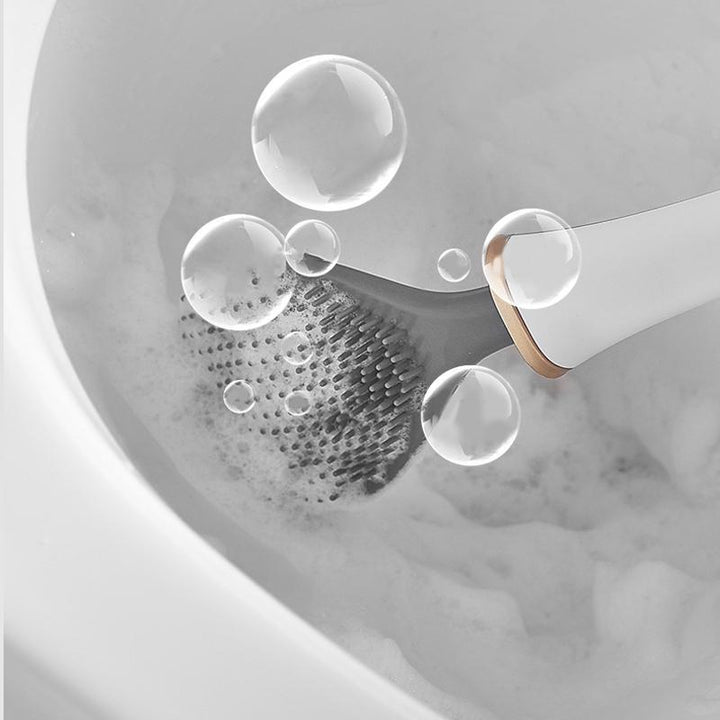 Langt Håndtag Silikone Toiletbørste med Vægholder
