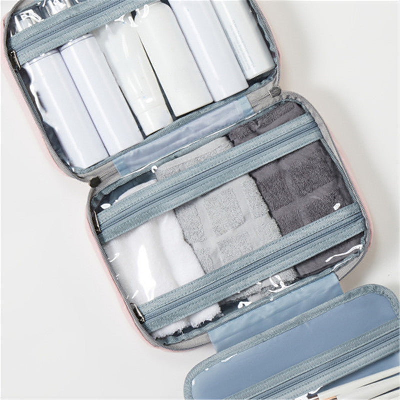 Kompakt Rejse Kosmetik Organizer med 4 Rum og Gennemsigtige Sider