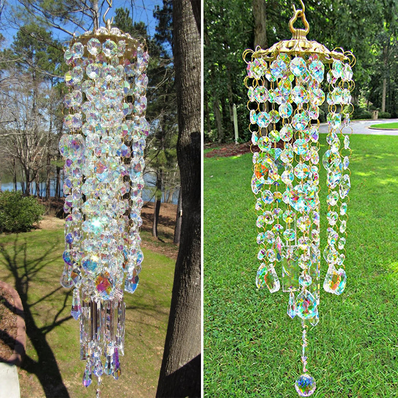 Krystal Glas Vindklokke med Farverige Perler