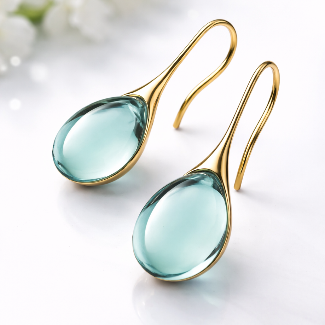 Elegant Dråbe Øreringe med Farvet Sten