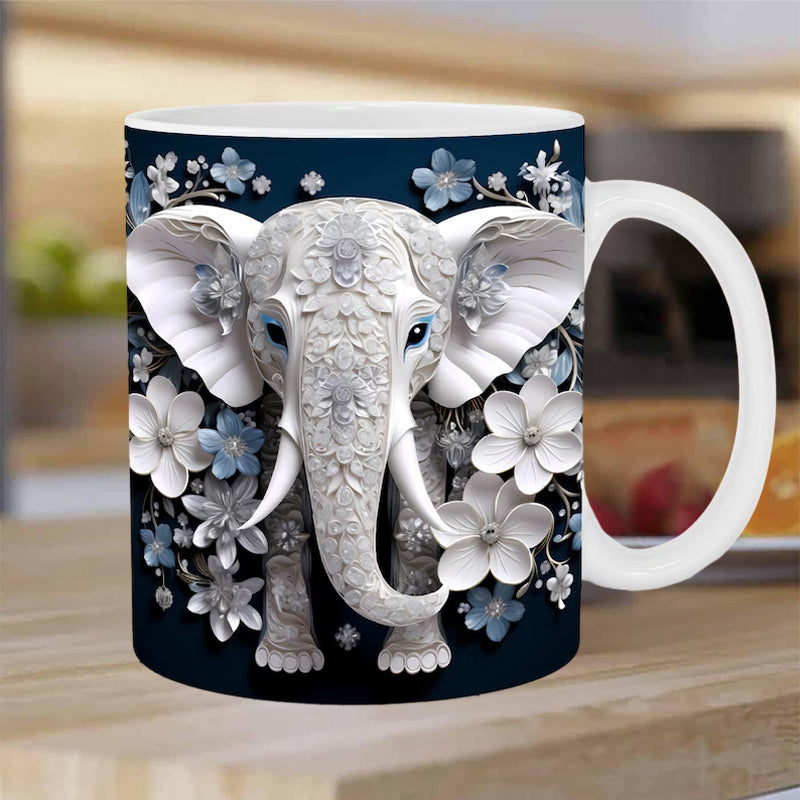 3D Elefant Keramisk Kaffe Kop - Tilpasselig Rejsekop i Hvid