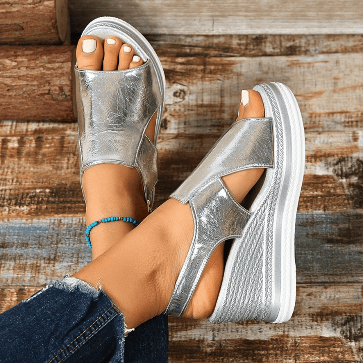 Stefanie | Dame Metalliske Platform Komfort Sandaler
