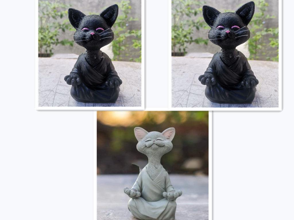 Sort Buddha Kat Figur i Resin til Meditation og Yoga