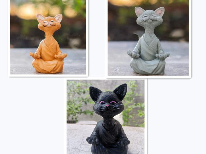 Sort Buddha Kat Figur i Resin til Meditation og Yoga