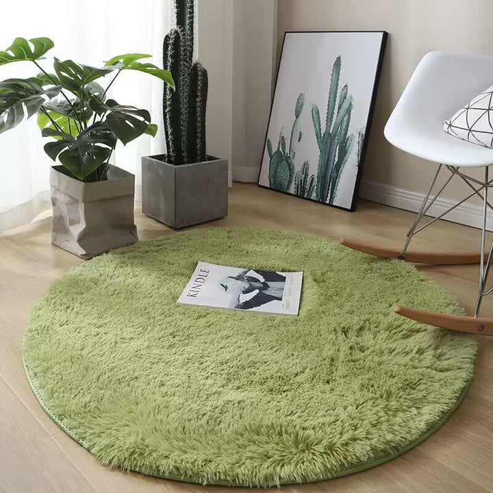 Blødt Hvidt Rundt Plush Tæppe med Skridsikker Bagside