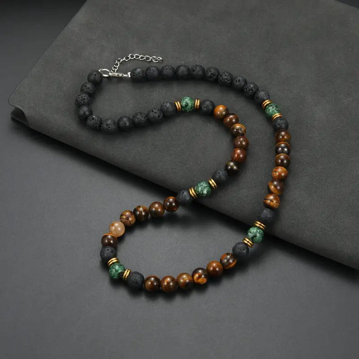 Opulent Tiger Eye Perle Statement Halskæde med Gyldent Lås