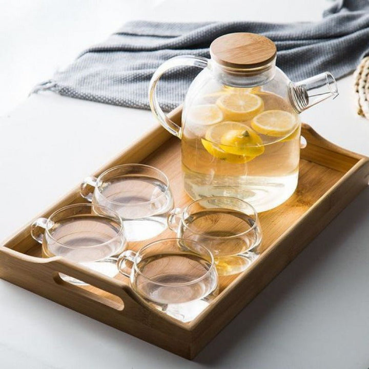 Borosilikatglas Teapot Sæt med Eg Tray og Kopper