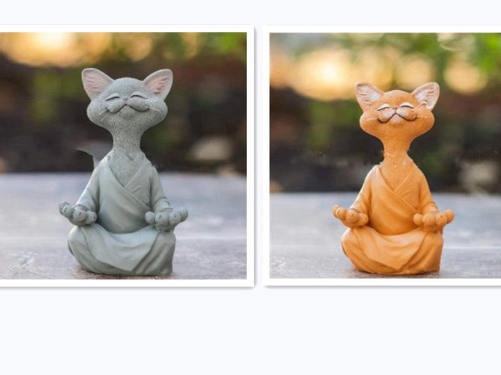 Sort Buddha Kat Figur i Resin til Meditation og Yoga