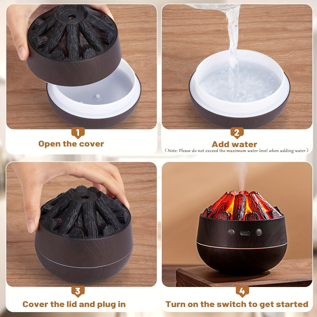 Mini Kulfire Diffuser med Realistisk Flammeeffekt og Tågeindstillinger