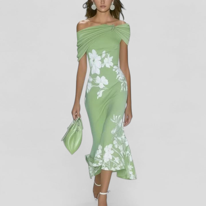 Sania | Kvinders Blomster Off-Shoulder Ruffle Hem Midi Kjole