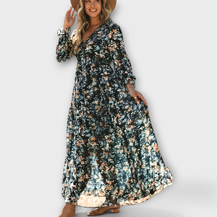 Wilma™ | Blomster V-Hals Maxi Kjole