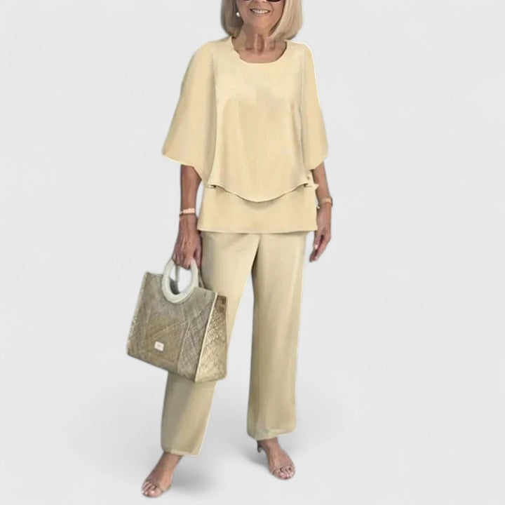 Fern | Kvinders afslappede blomsterprint top og brede bukser sæt