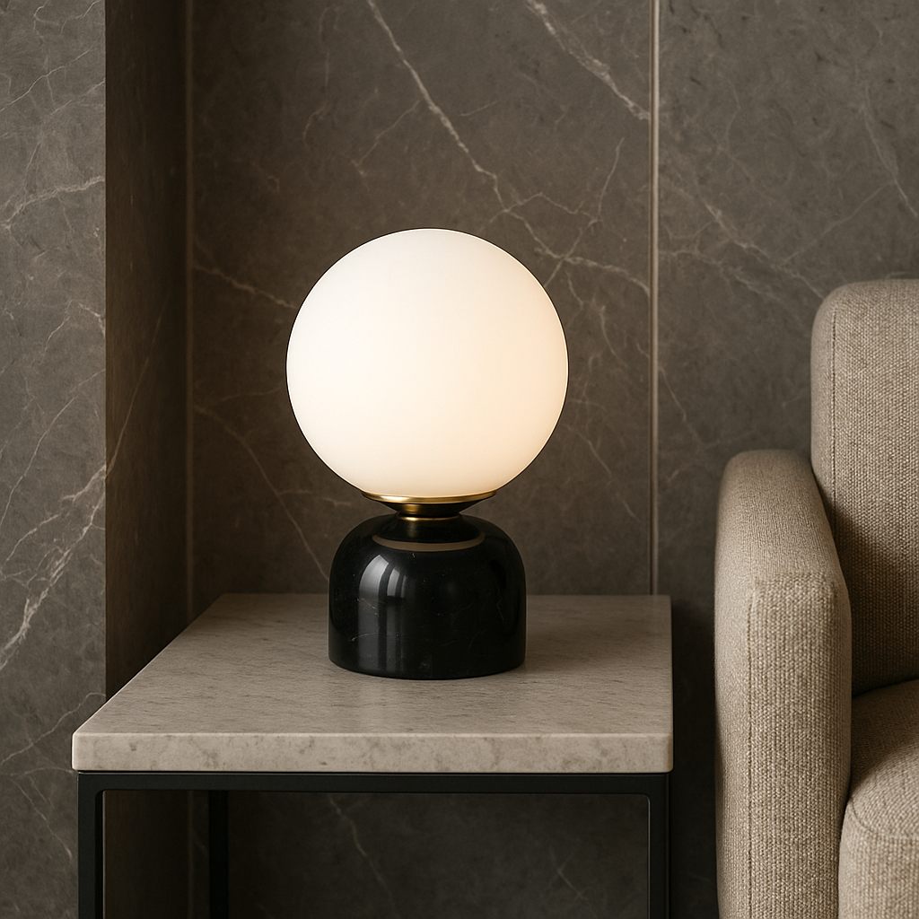 Marmorbordlampe med Glaskuppel – Skandinavisk Design
