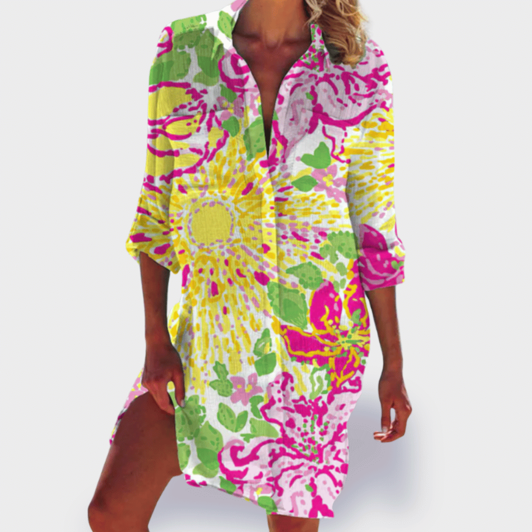 Grace | Kvinders Lette Farverige Draperet Kjole Casual Sommer